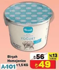 BİRŞAH HOMOJENİZE YOĞURT 1.5 KG